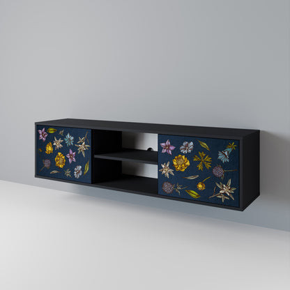 BLOMMOR PÅ MARINBLÅT 2-dörrars TV-bänk i svart finish