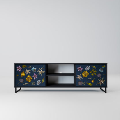 BLOMMOR PÅ MARINBLÅT 2-dörrars TV-bänk i svart finish