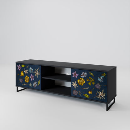 BLOMMOR PÅ MARINBLÅT 2-dörrars TV-bänk i svart finish