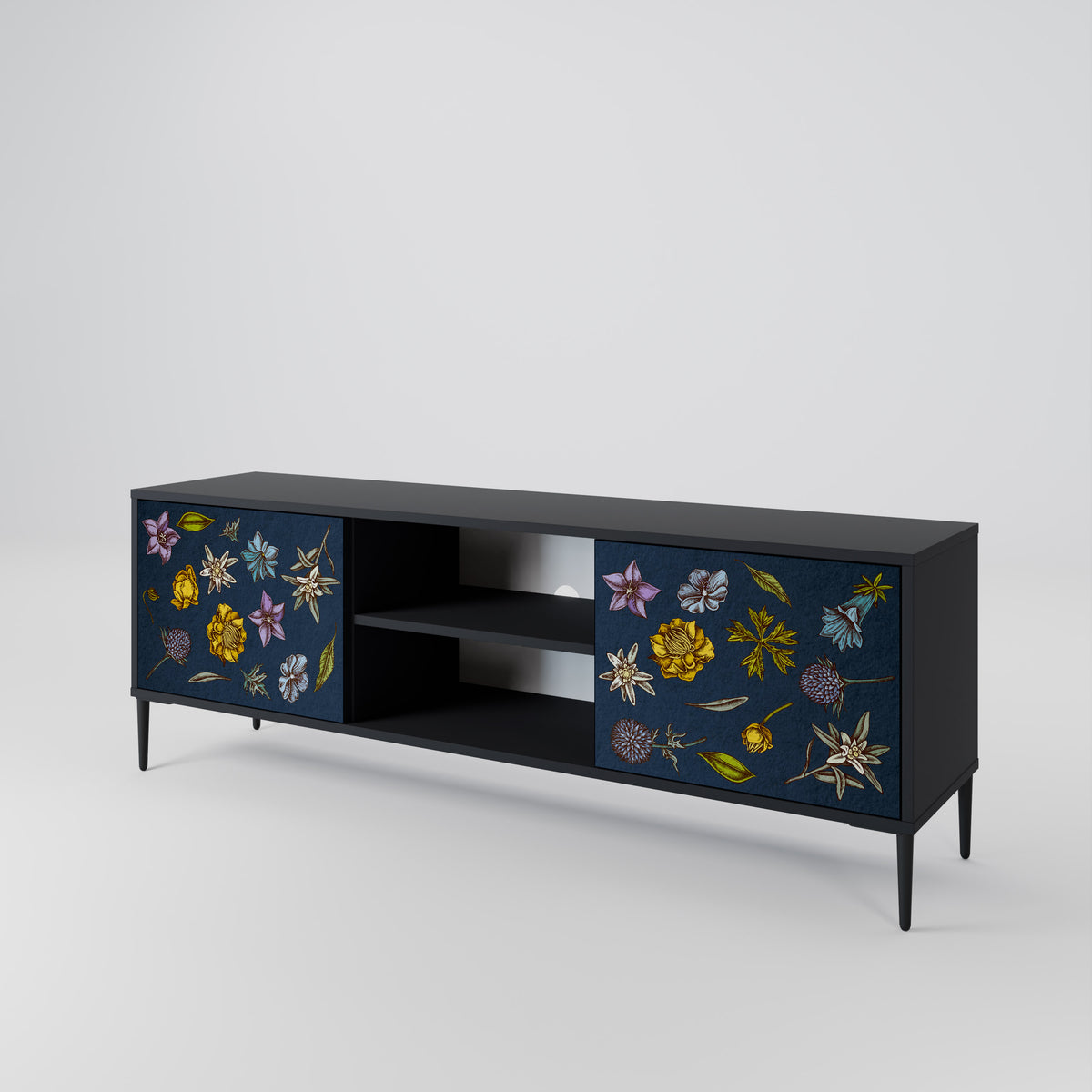 FLOWERS ON NAVY BLUE TV-bänk med två dörrar