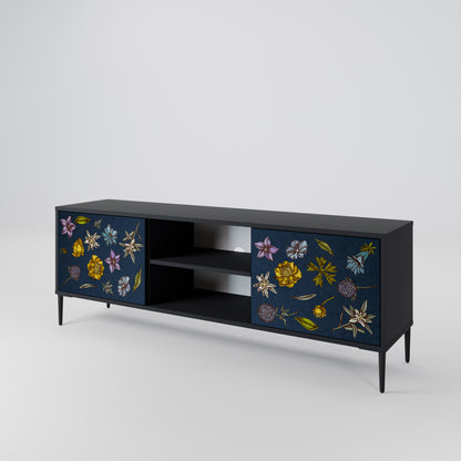 BLOMMOR PÅ MARINBLÅT 2-dörrars TV-bänk i svart finish