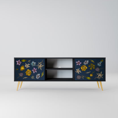BLOMMOR PÅ MARINBLÅT 2-dörrars TV-bänk i svart finish