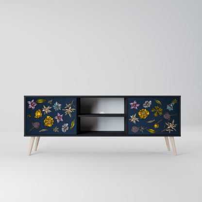 BLOMMOR PÅ MARINBLÅT 2-dörrars TV-bänk i svart finish