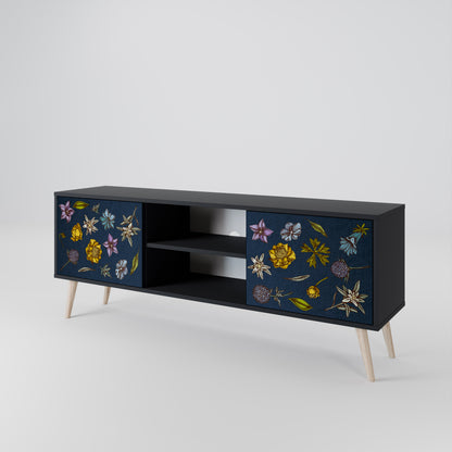 BLOMMOR PÅ MARINBLÅT 2-dörrars TV-bänk i svart finish
