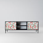 FLOWERS AND STRAWBERRIES 2-Door TV Stand in Black Finish