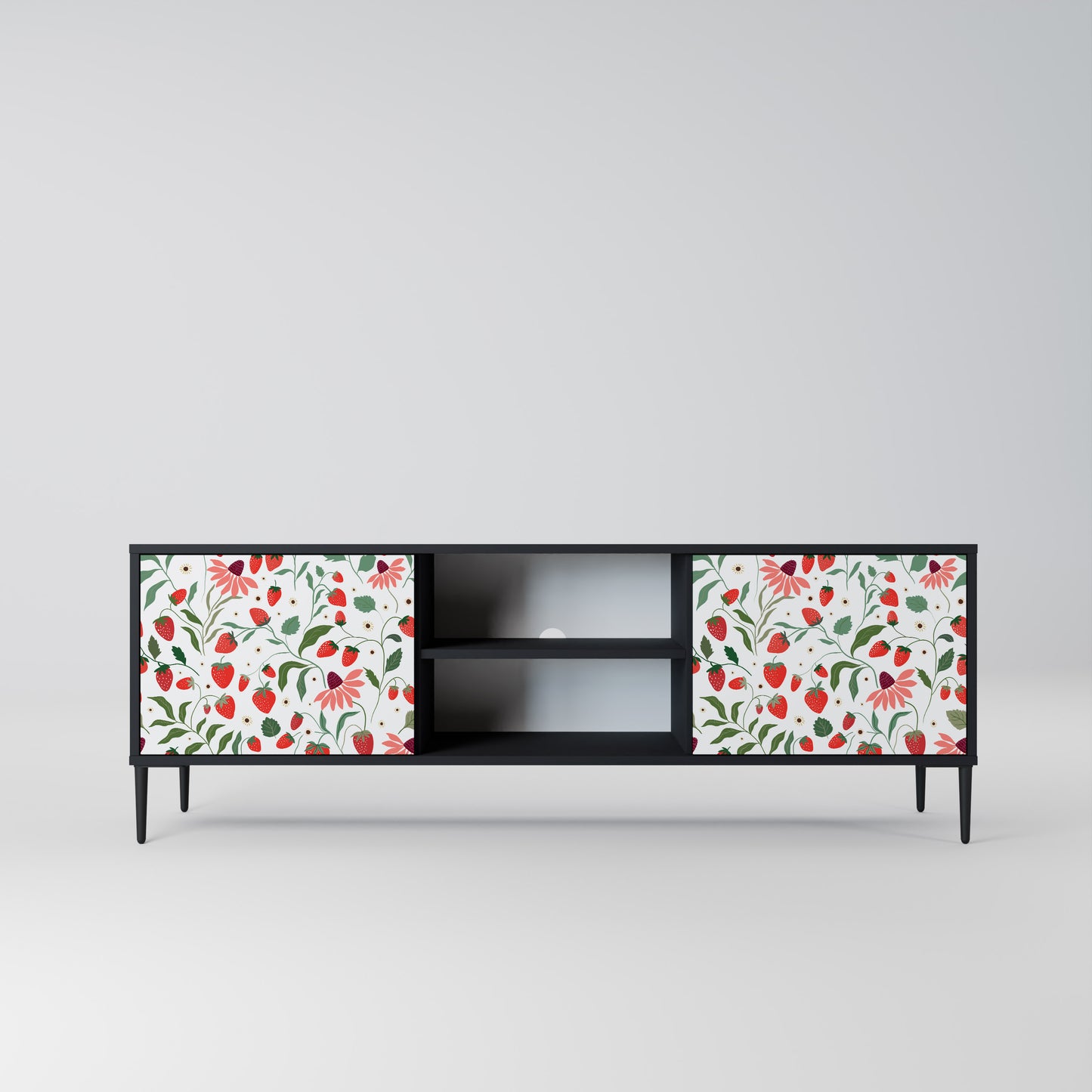 BLOMMOR OCH JORDGUBBAR 2-dörrars TV-bänk i svart finish