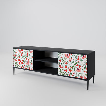 BLOMMOR OCH JORDGUBBAR 2-dörrars TV-bänk i svart finish