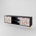 FLOWERS AND STRAWBERRIES 2-Door TV Stand in Black Finish