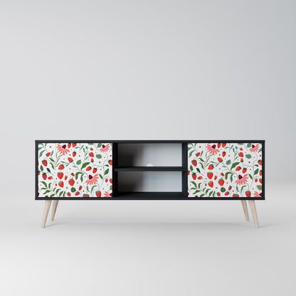 BLOMMOR OCH JORDGUBBAR 2-dörrars TV-bänk i svart finish