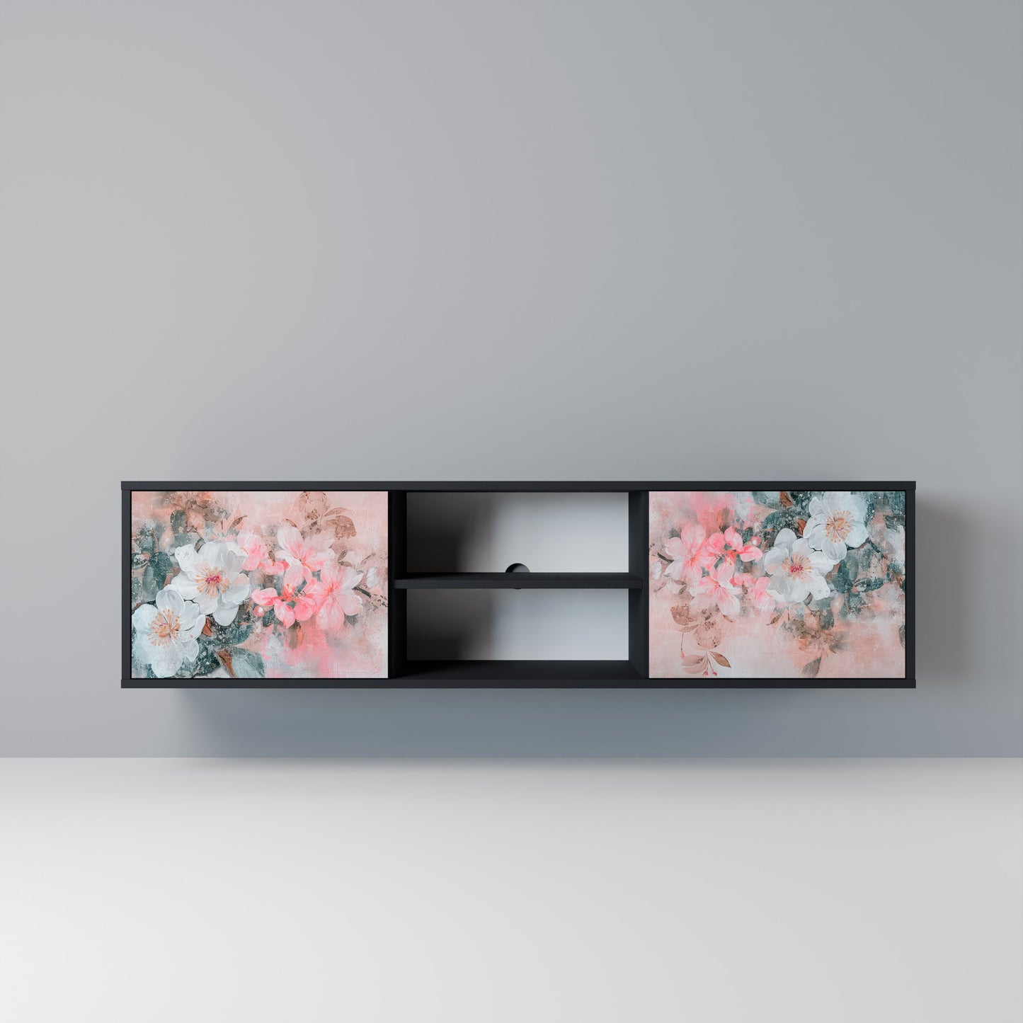 CHERRY BLOSSOM 2-dörrars TV-bänk i svart finish