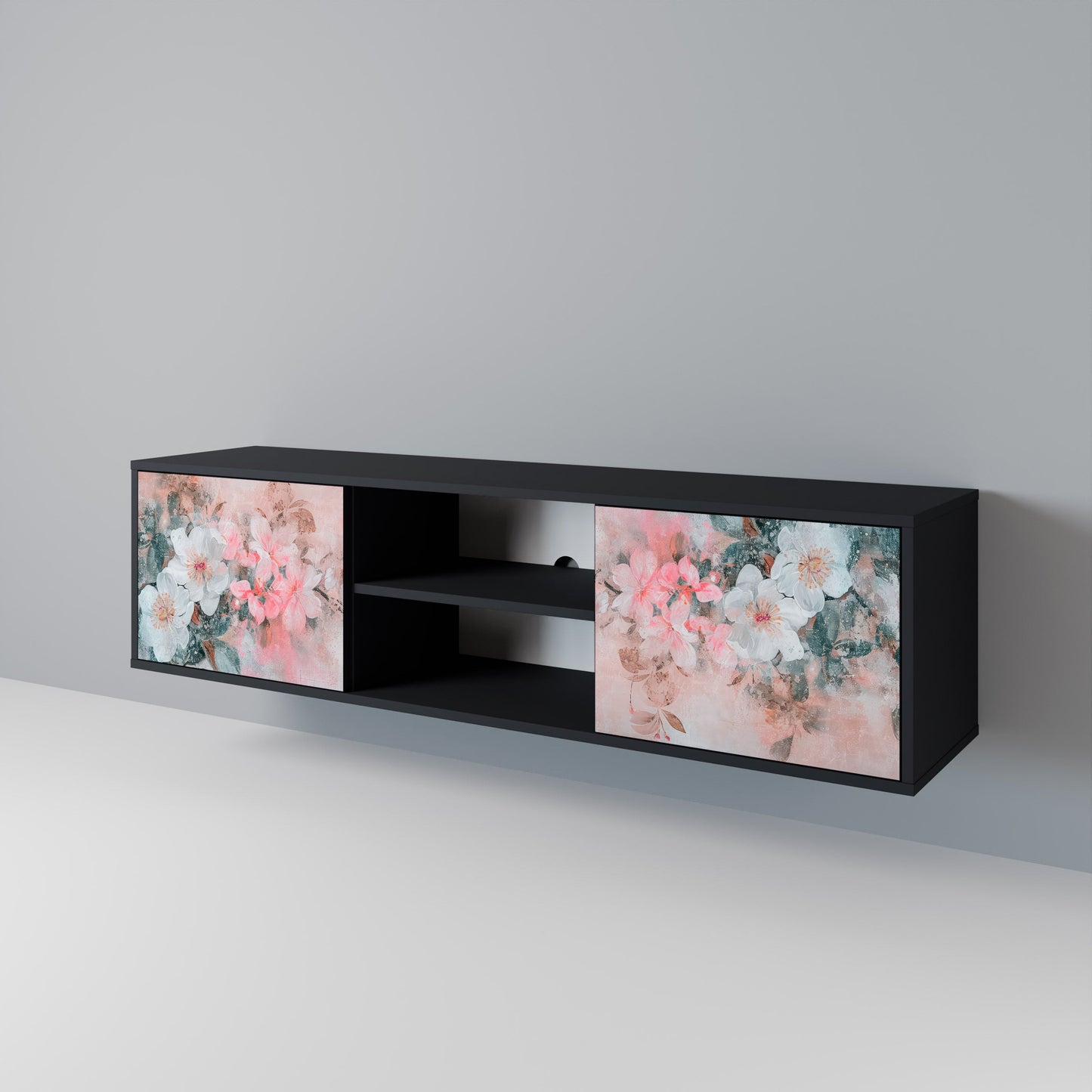 CHERRY BLOSSOM 2-dörrars TV-bänk i svart finish