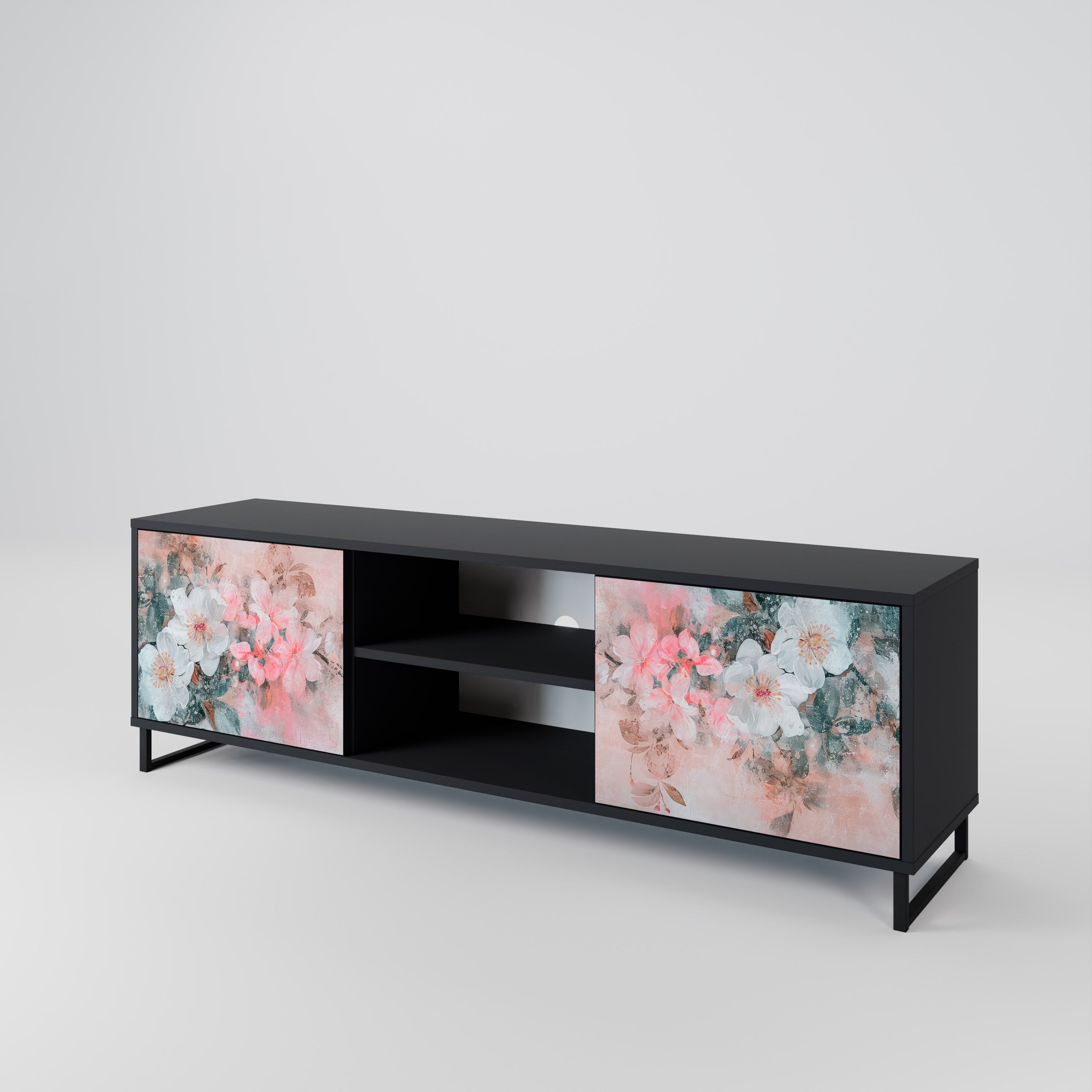 CHERRY BLOSSOM 2-dörrars TV-bänk i svart finish