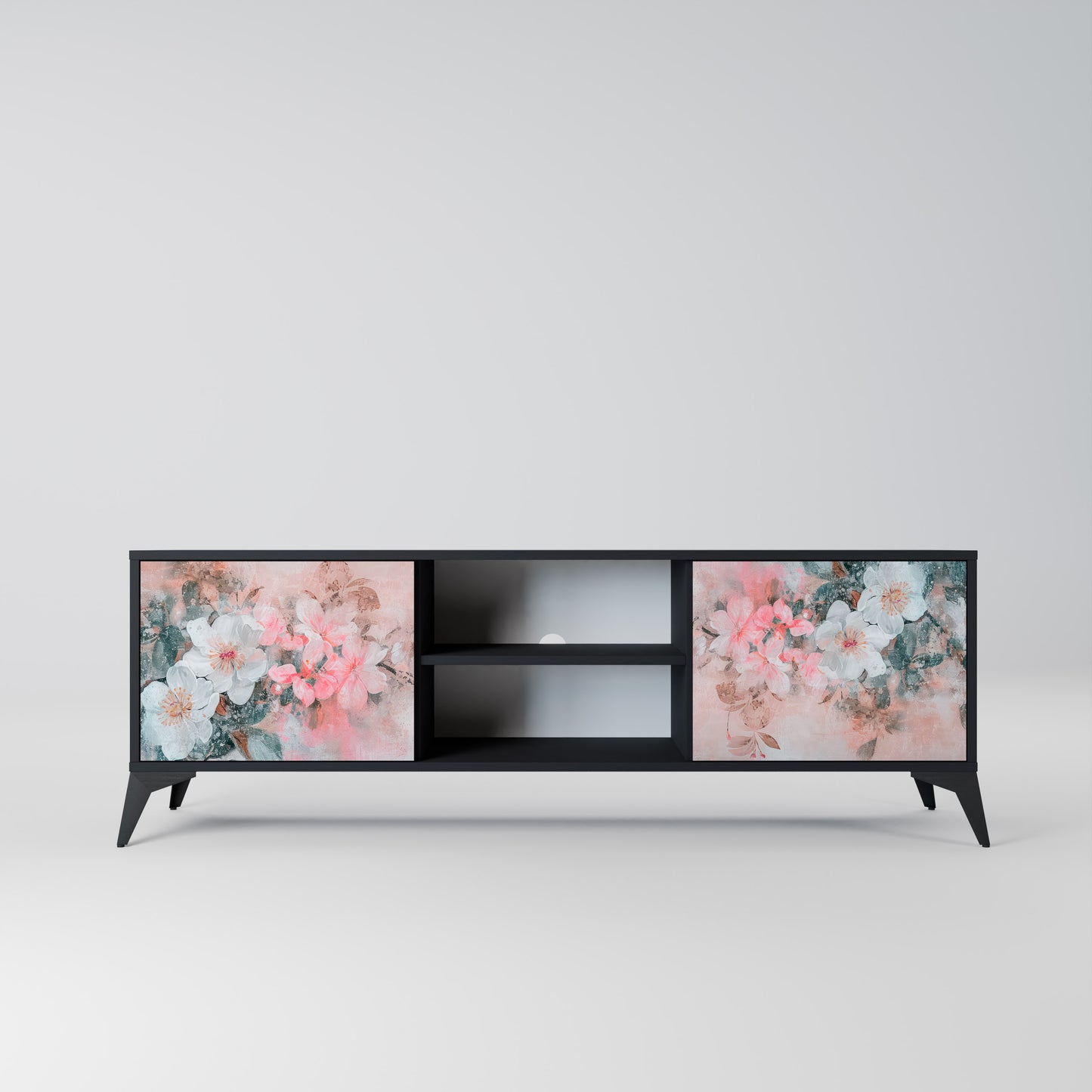 CHERRY BLOSSOM 2-dörrars TV-bänk i svart finish