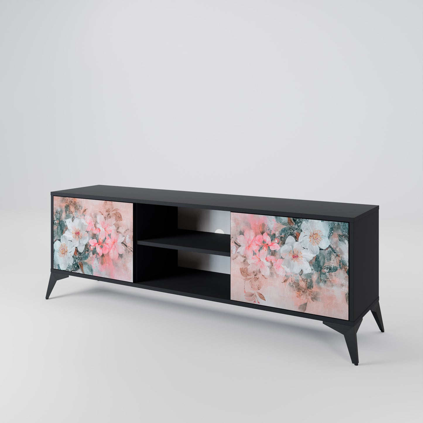CHERRY BLOSSOM 2-dörrars TV-bänk i svart finish