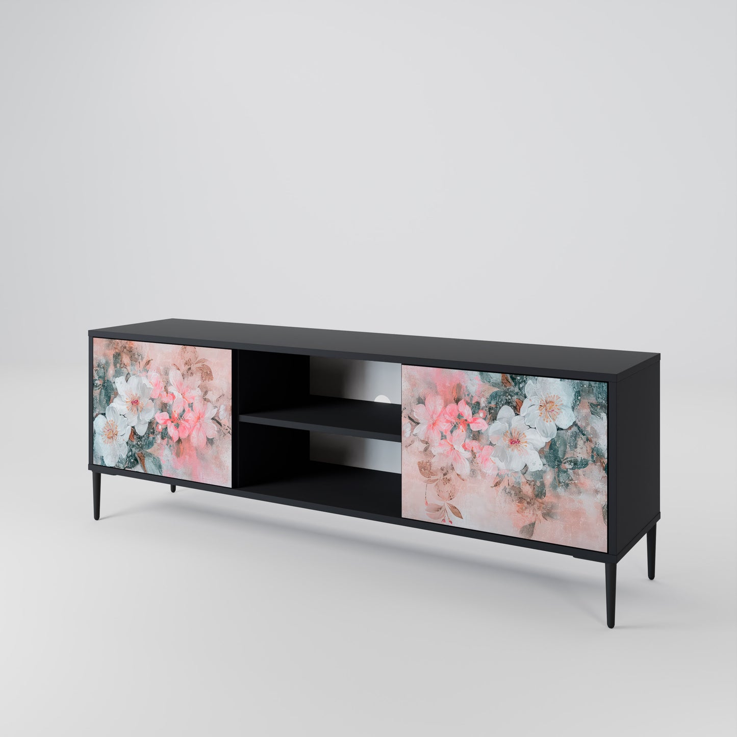 CHERRY BLOSSOM 2-dörrars TV-bänk i svart finish