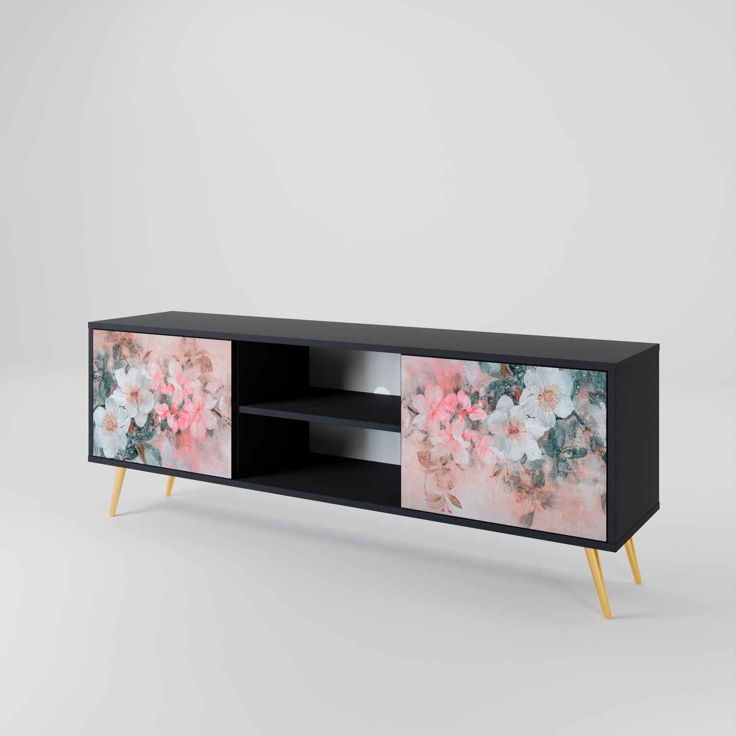 CHERRY BLOSSOM 2-dörrars TV-bänk i svart finish