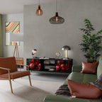 DAHLIAS AND POMEGRANATES 2-Door TV Stand in Black Finish