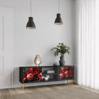 DAHLIAS AND POMEGRANATES 2-Door TV Stand in Black Finish