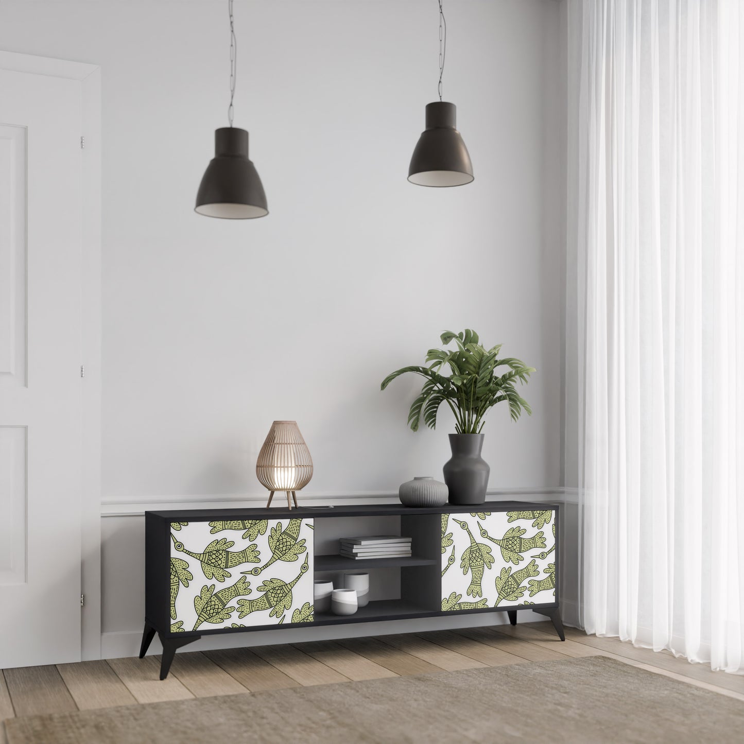 SEEDLING SONGBIRD 2-dörrars TV-bänk i svart finish