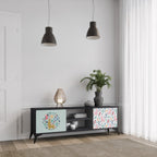 COLORFUL ALPACAS 2-Door TV Stand in Black Finish