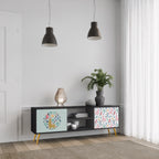 COLORFUL ALPACAS 2-Door TV Stand in Black Finish