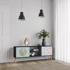 COLORFUL ALPACAS 2-Door TV Stand in Black Finish