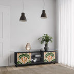 DANCING PREDATORS 2-Door TV Stand in Black Finish