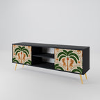 DANCING PREDATORS 2-Door TV Stand in Black Finish