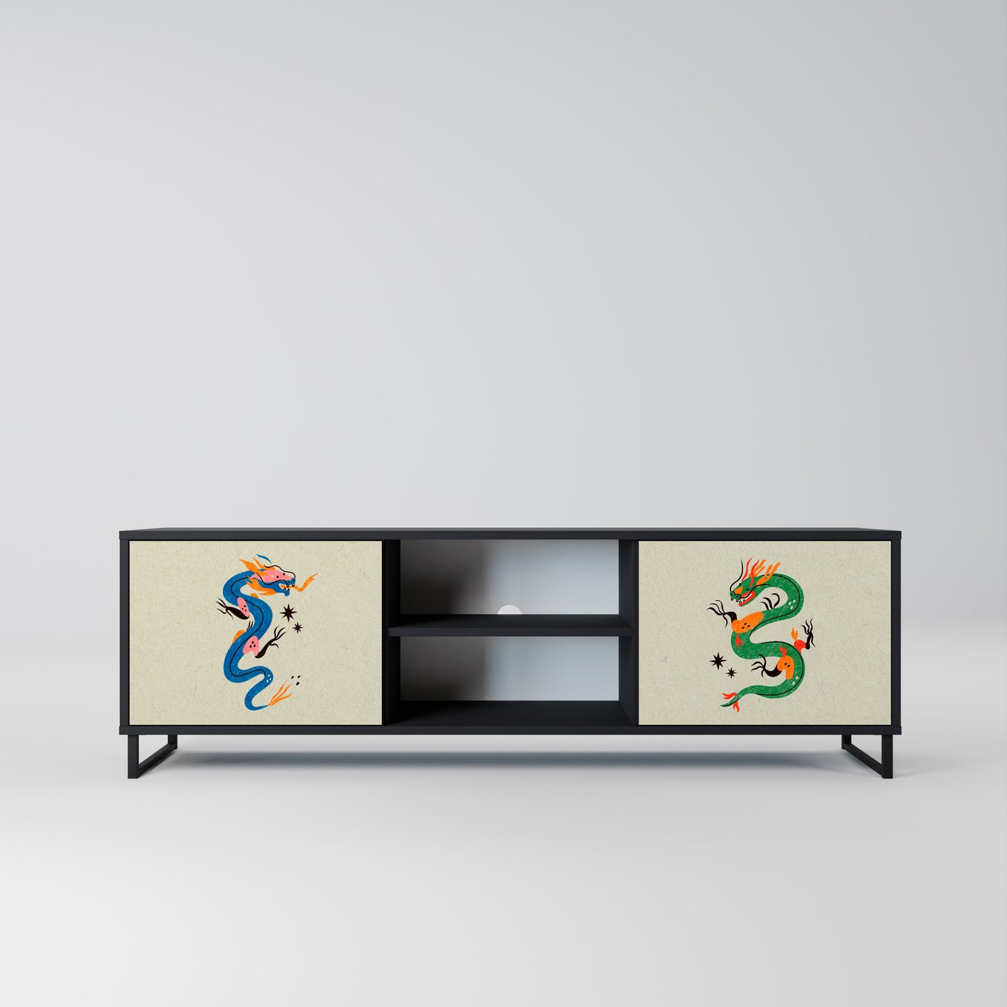 MYTHOLOGICAL CREATURES 2-Door TV Stand in Black Finish