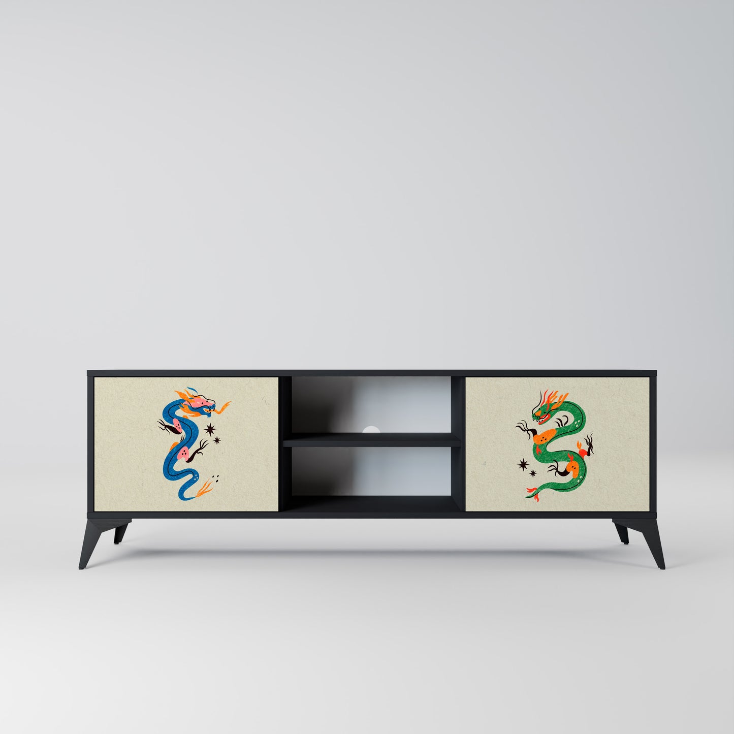 MYTHOLOGICAL CREATURES 2-Door TV Stand in Black Finish