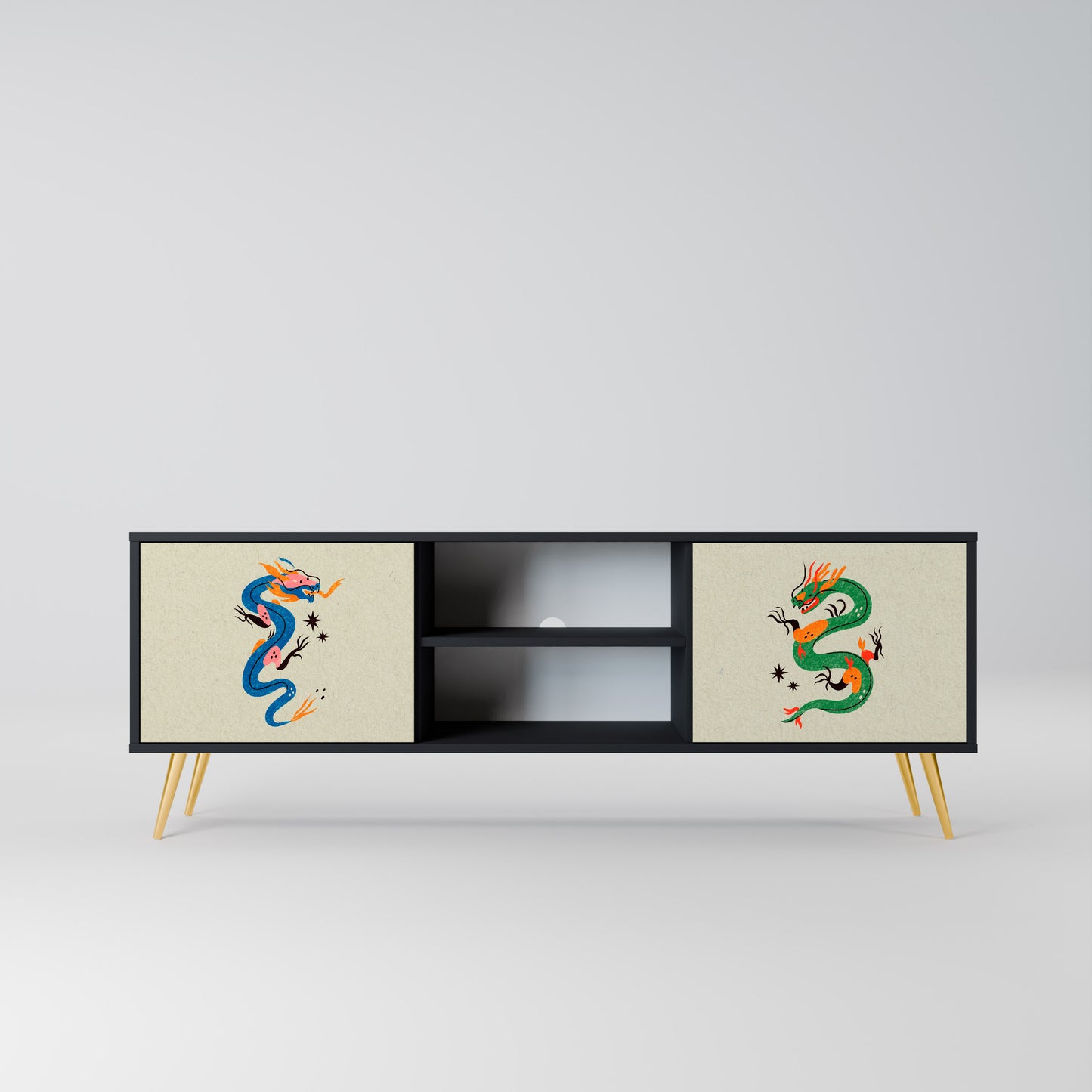 MYTHOLOGICAL CREATURES 2-Door TV Stand in Black Finish