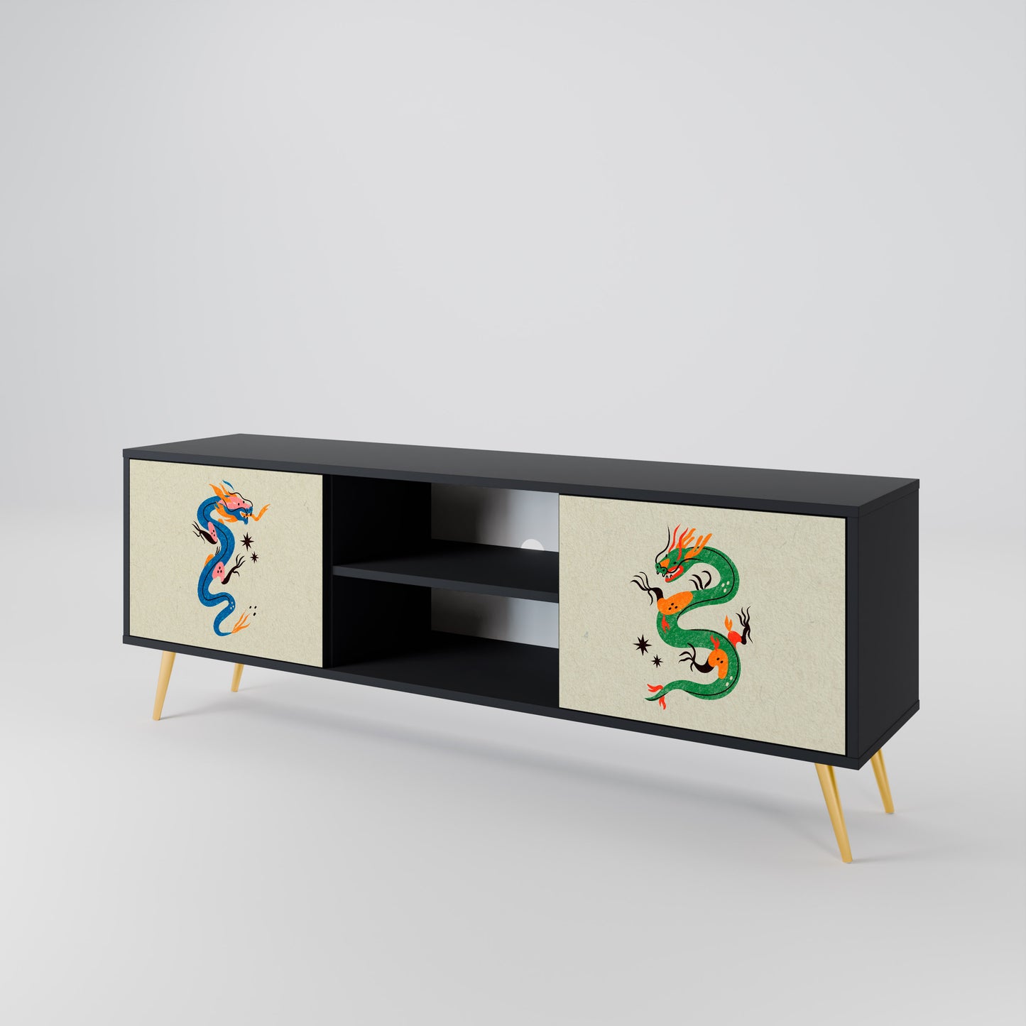 MYTHOLOGICAL CREATURES 2-Door TV Stand in Black Finish