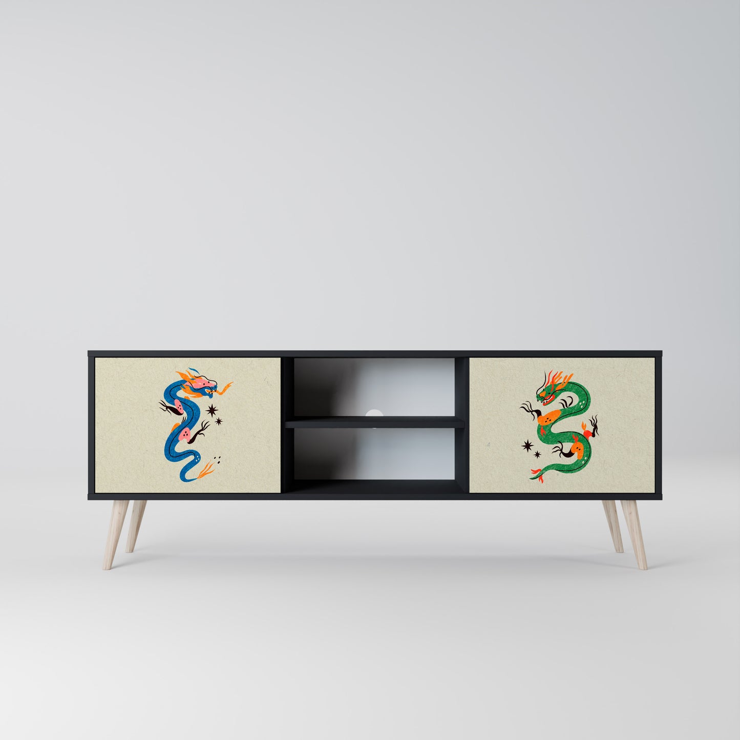 MYTHOLOGICAL CREATURES 2-Door TV Stand in Black Finish