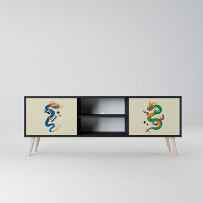 MYTHOLOGICAL CREATURES 2-Door TV Stand in Black Finish