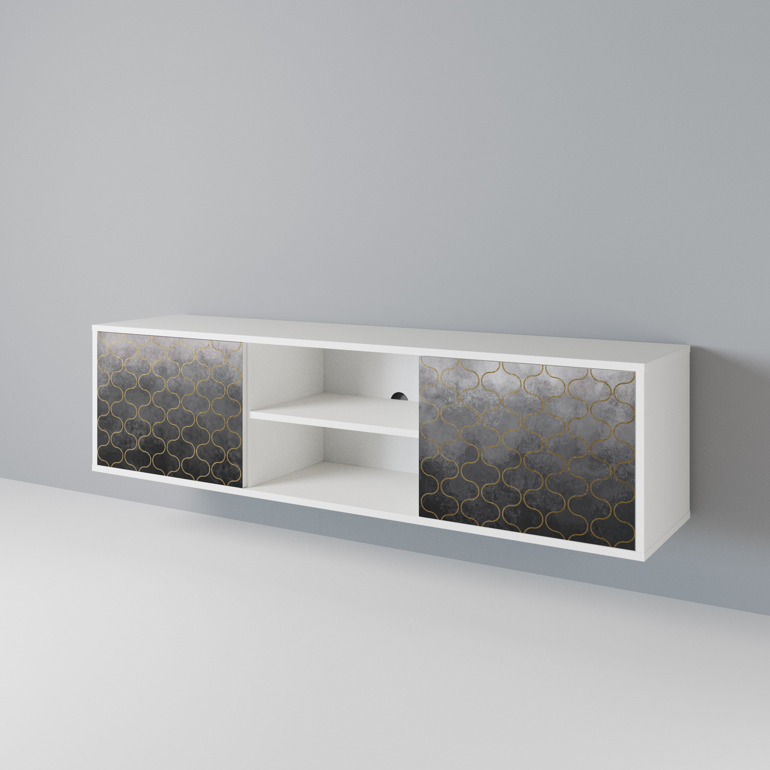 TESSELATED GRAYISH TV-bänk med två dörrar