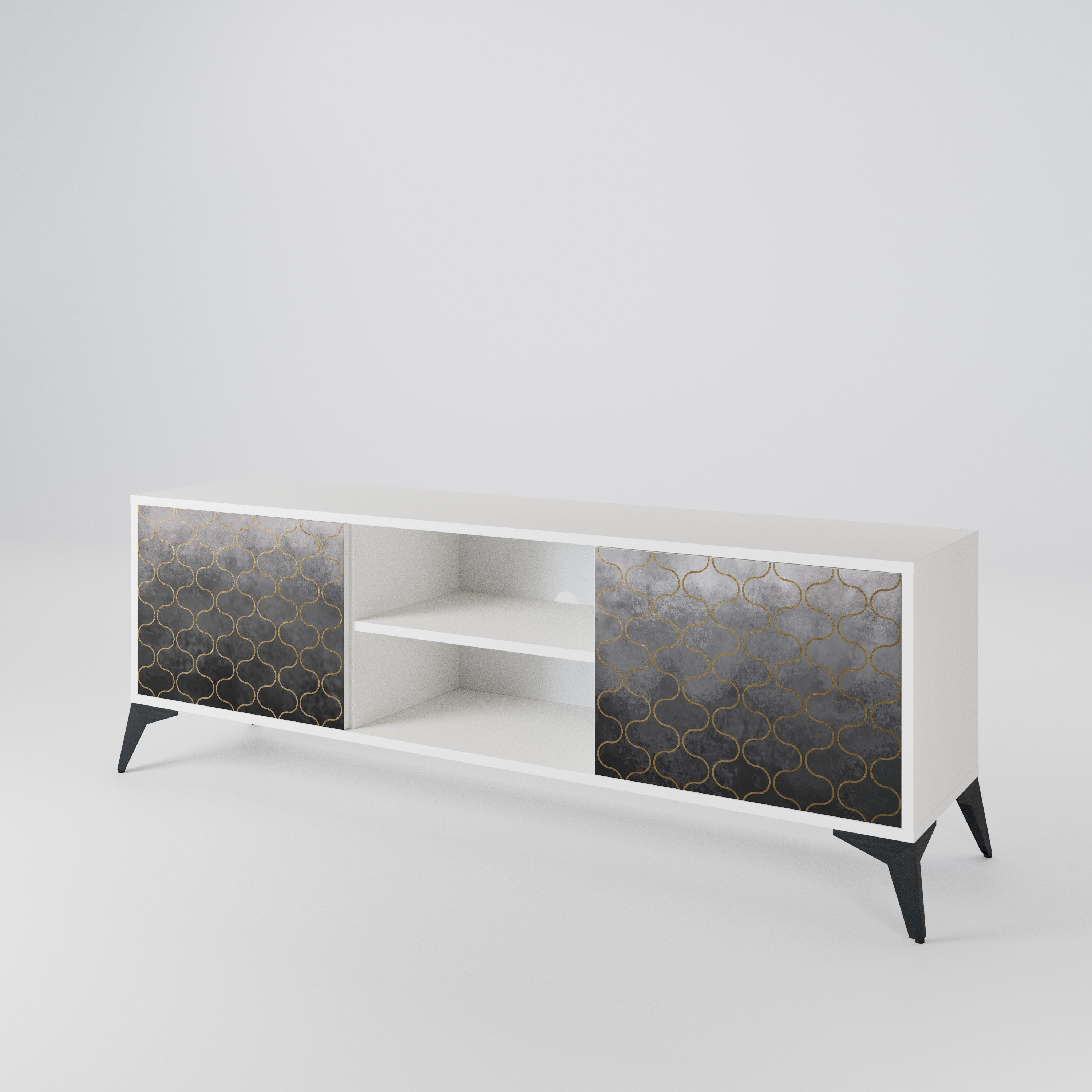 TESSELATED GRAYISH TV-bänk med två dörrar