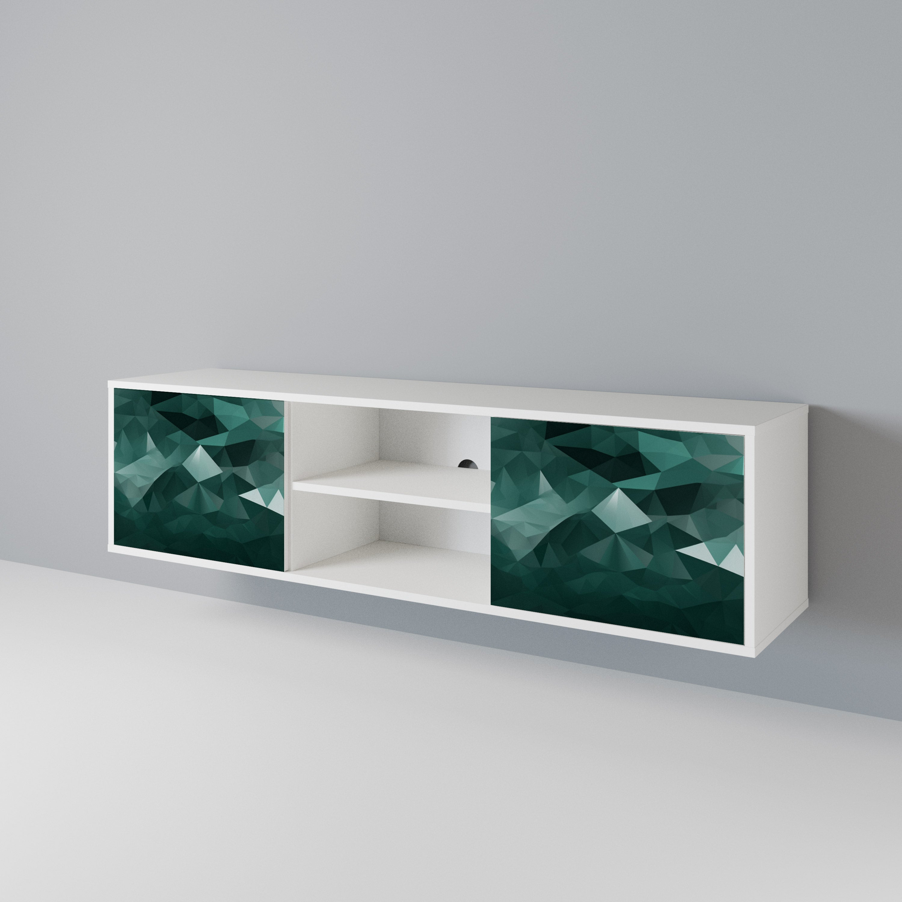 POLYGONAL FLOATING TV-bänk med två dörrar
