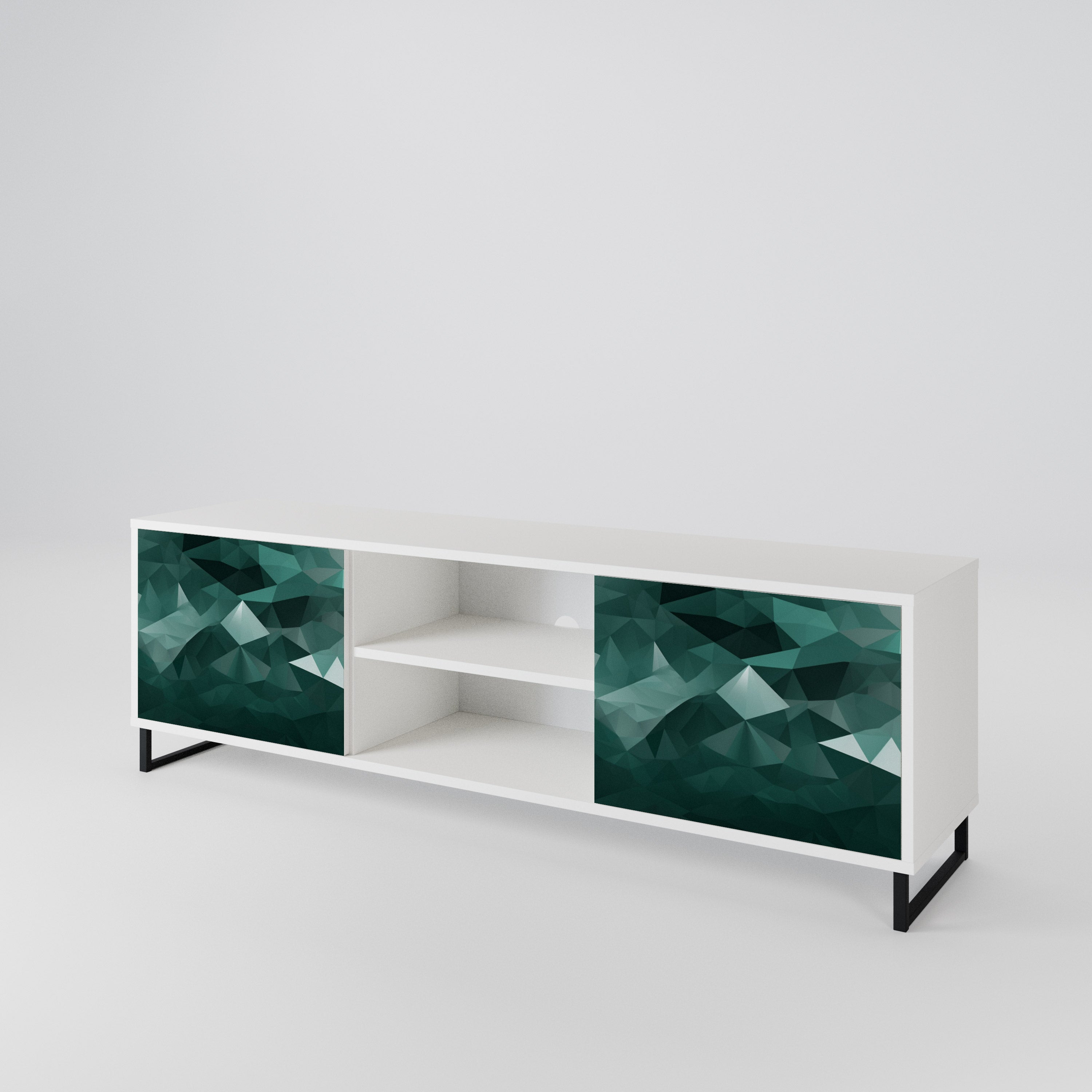 POLYGONAL FLOATING TV-bänk med två dörrar