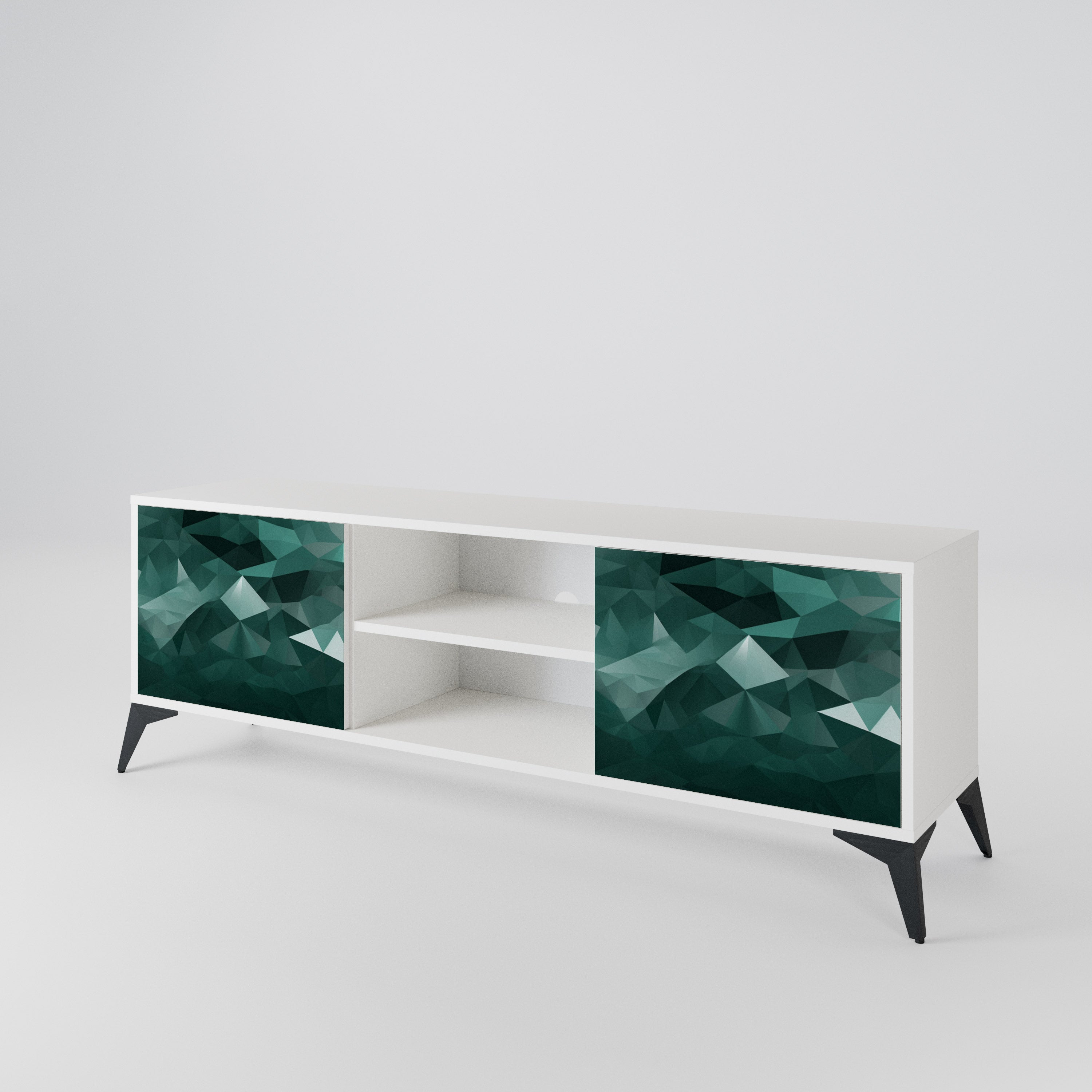 POLYGONAL FLOATING TV-bänk med två dörrar
