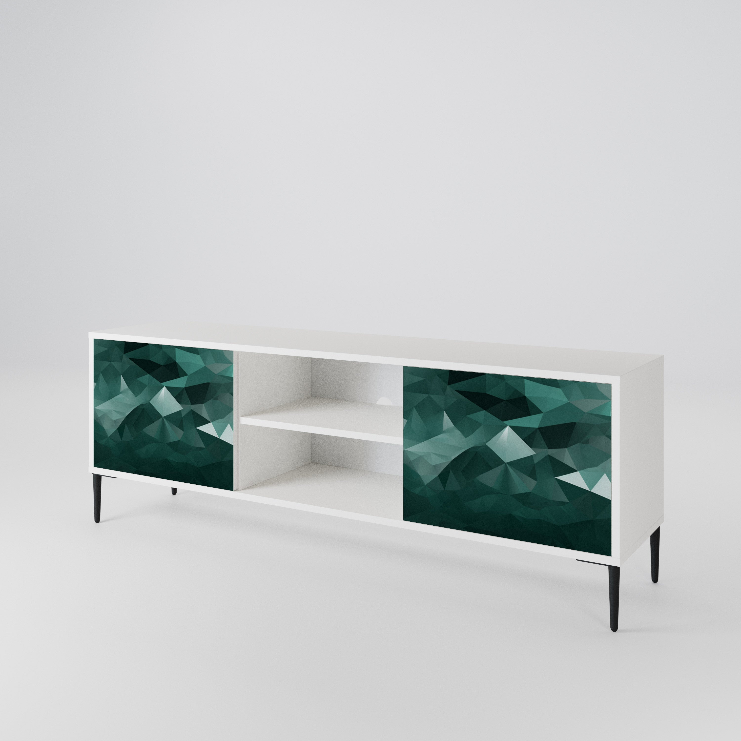 POLYGONAL FLOATING TV-bänk med två dörrar