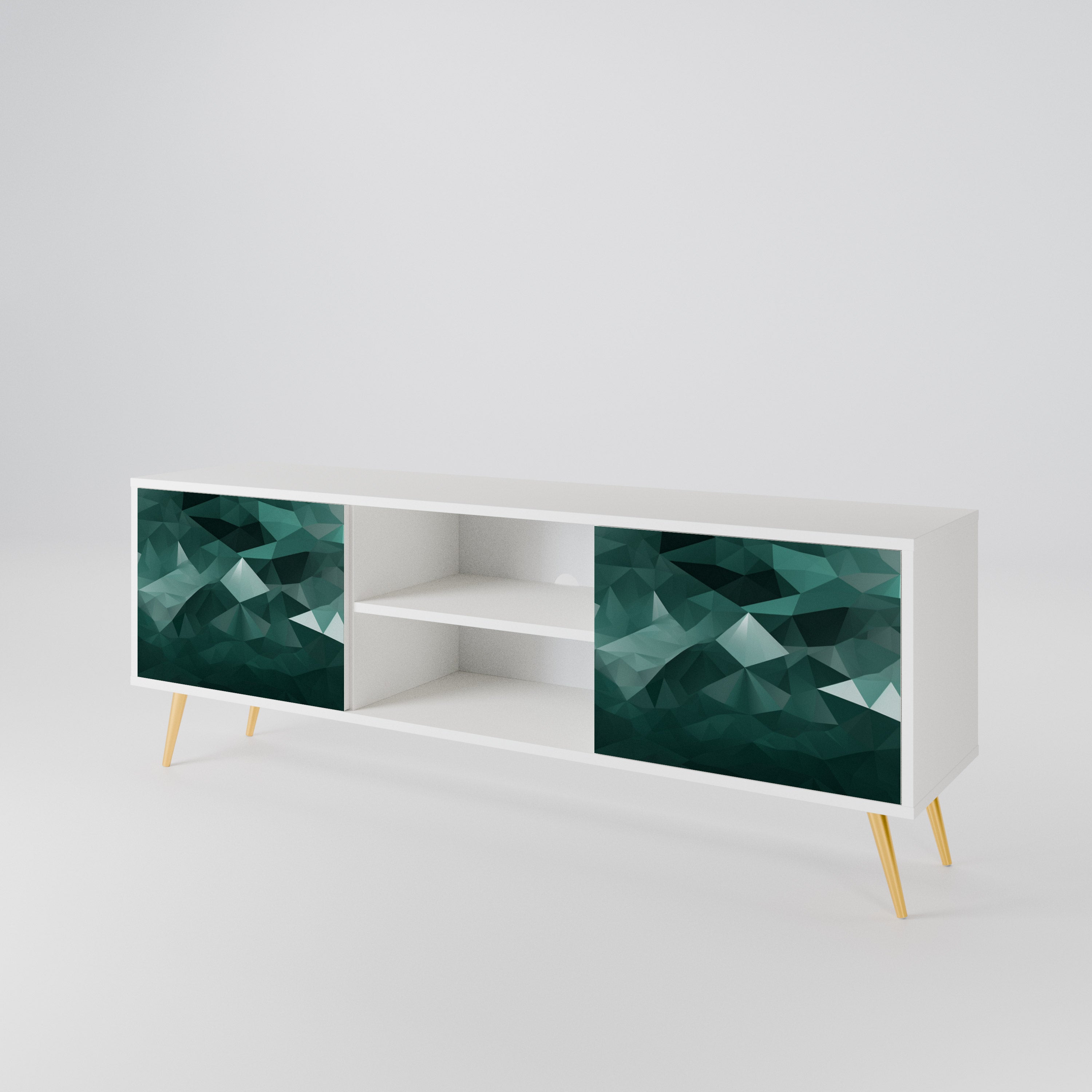 POLYGONAL FLOATING TV-bänk med två dörrar
