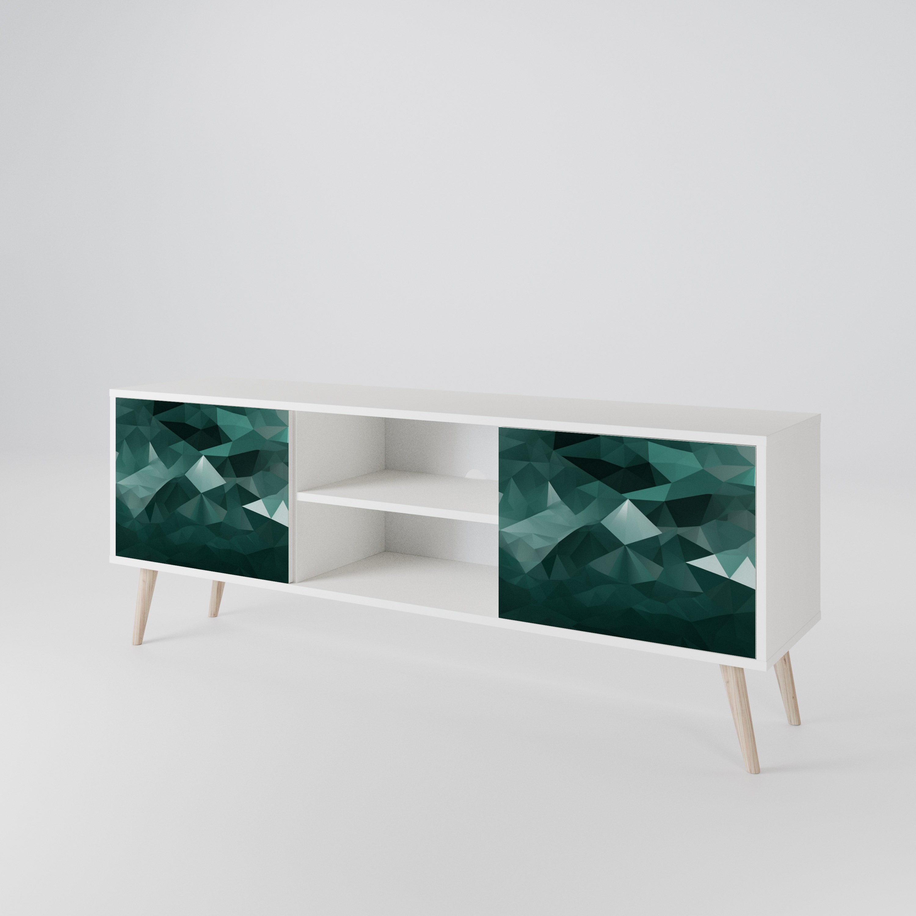 POLYGONAL FLOATING TV-bänk med två dörrar
