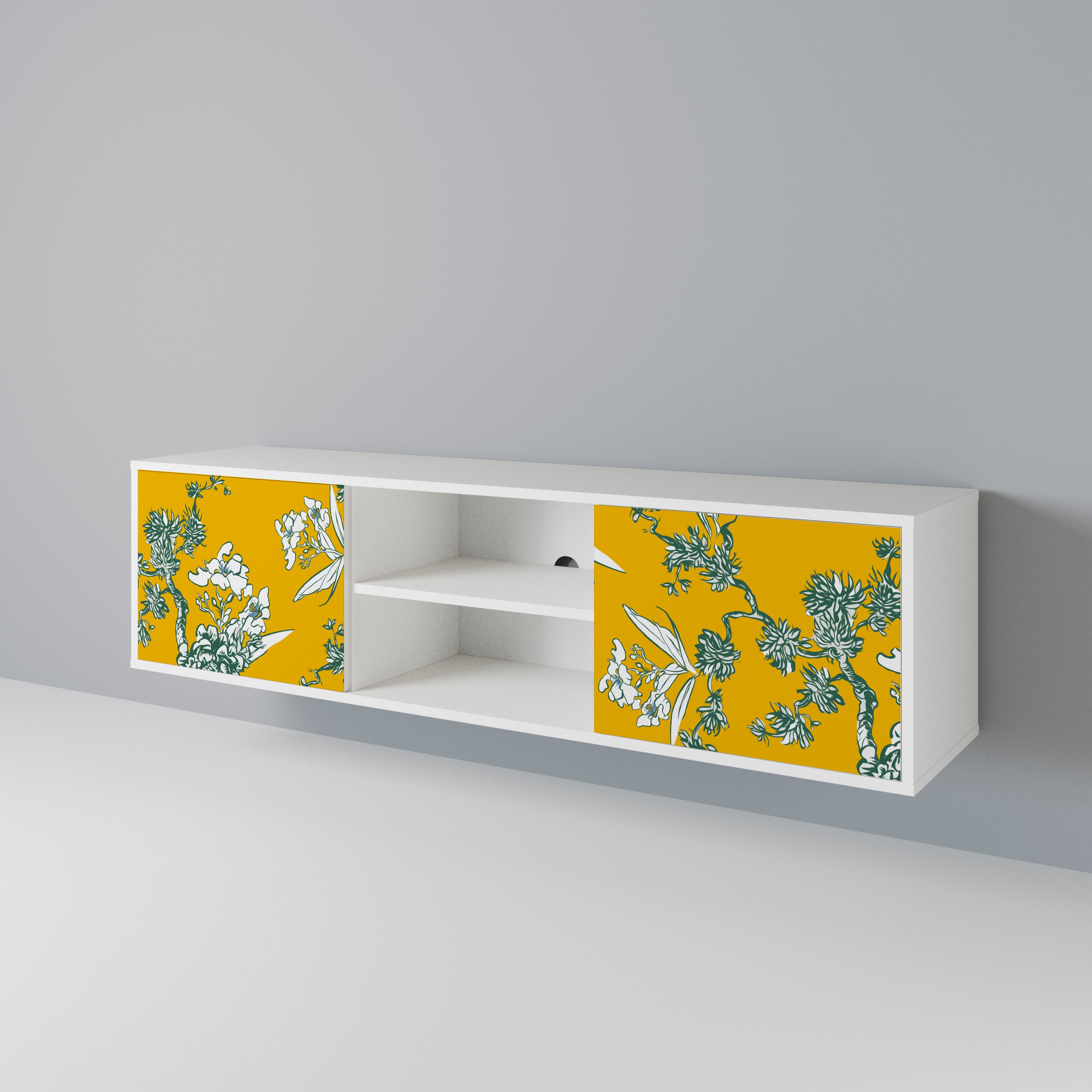 YELLOW CHINOISERIE TV-bänk med två dörrar