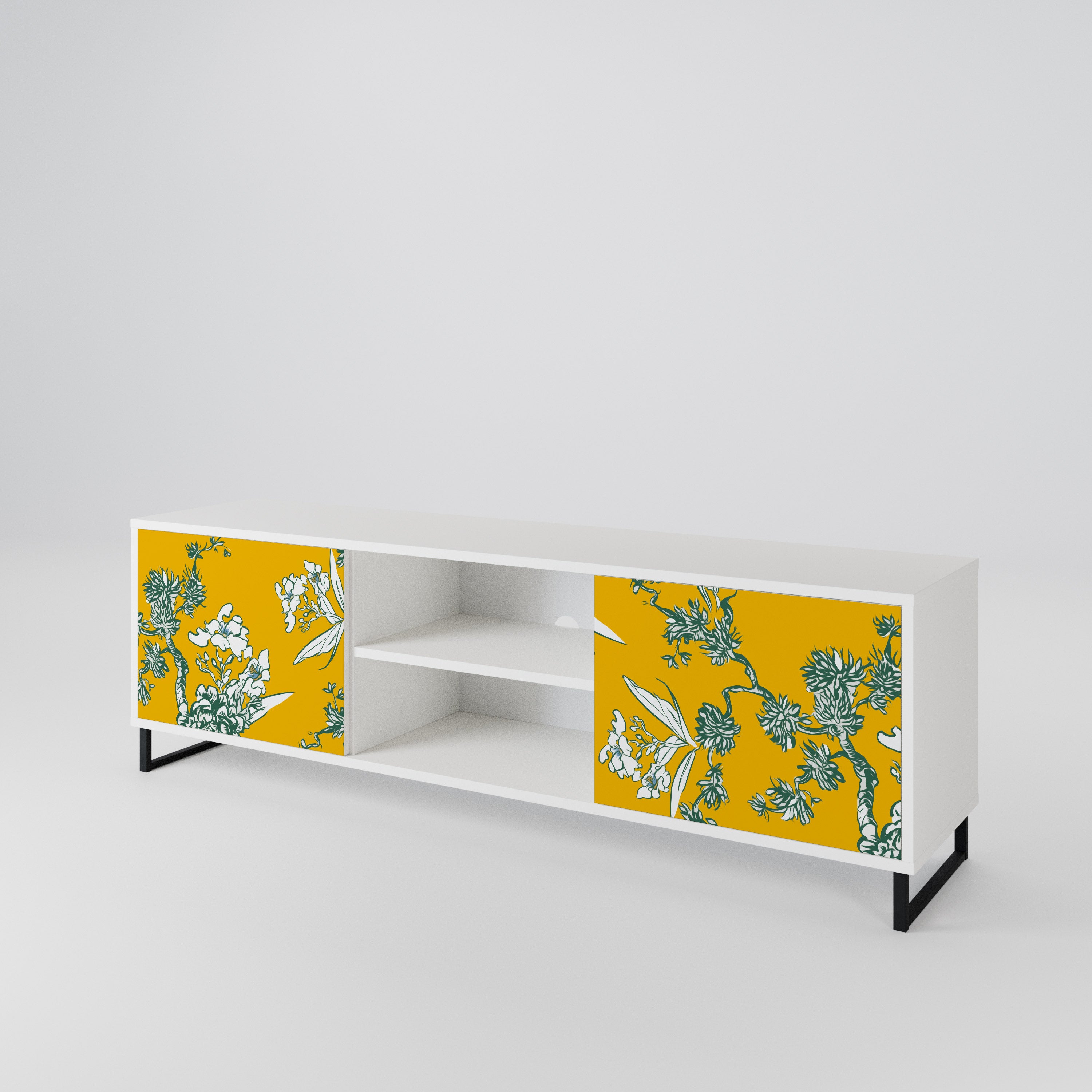 YELLOW CHINOISERIE TV-bänk med två dörrar