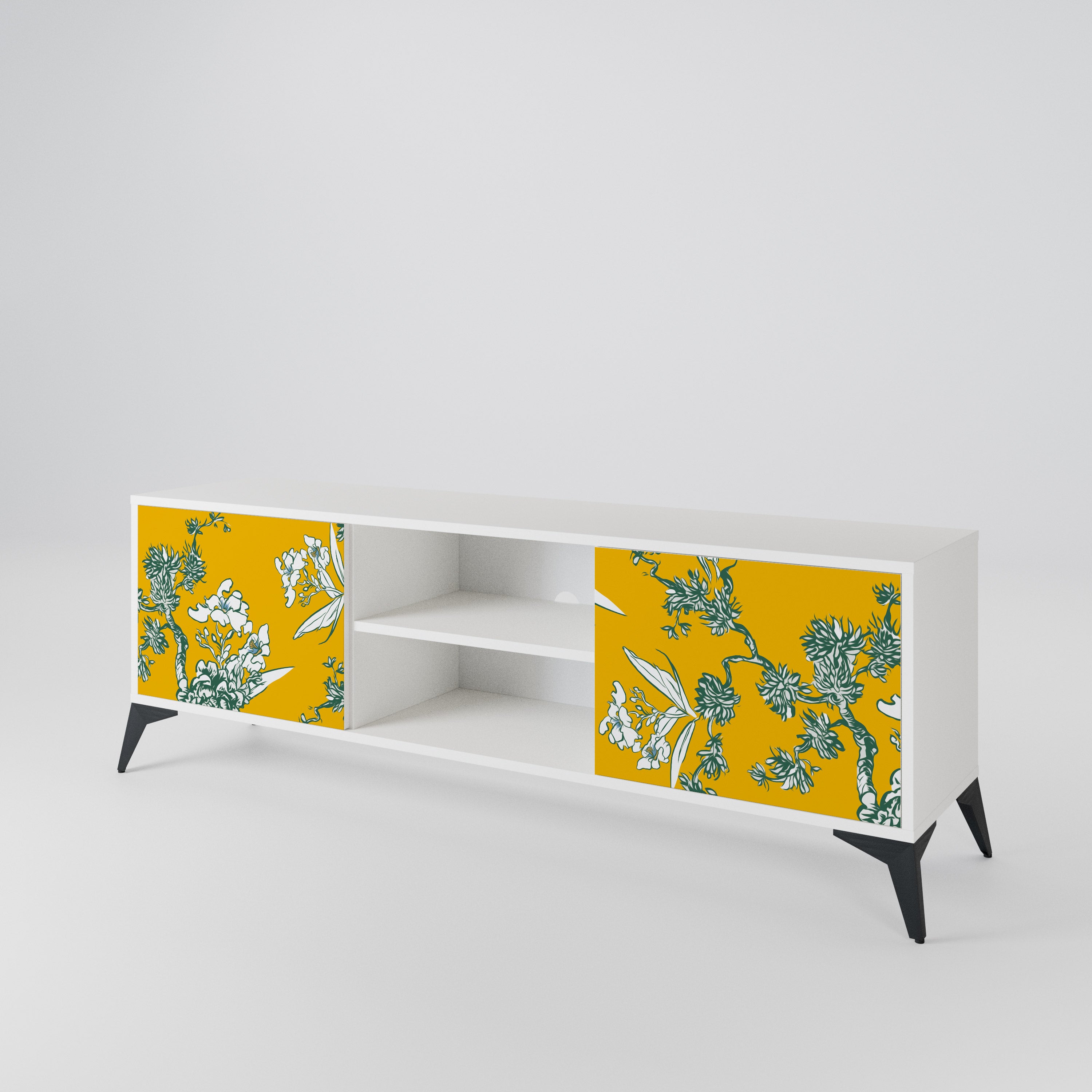 YELLOW CHINOISERIE TV-bänk med två dörrar