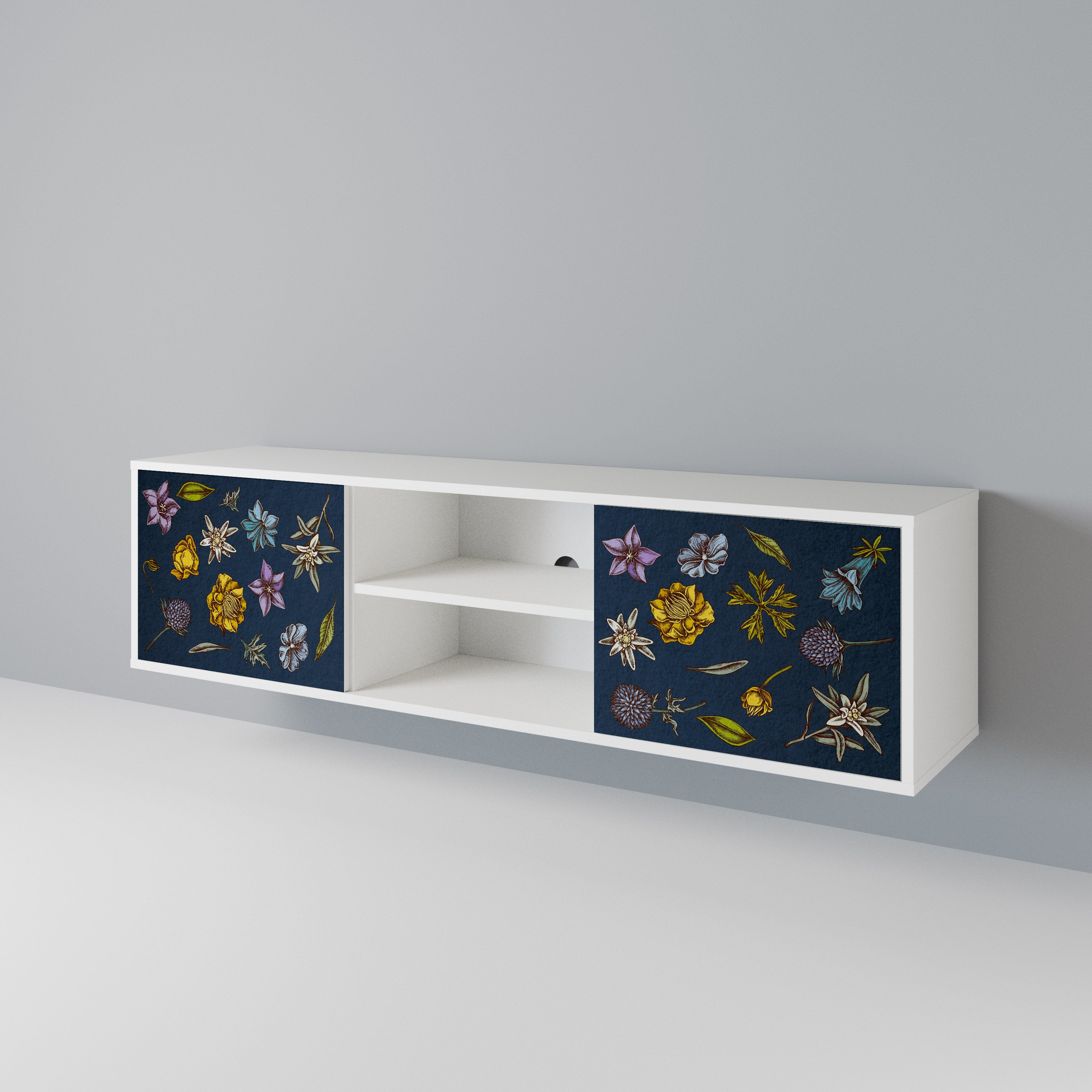 FLOWERS ON NAVY BLUE 2-Door TV Cabinet