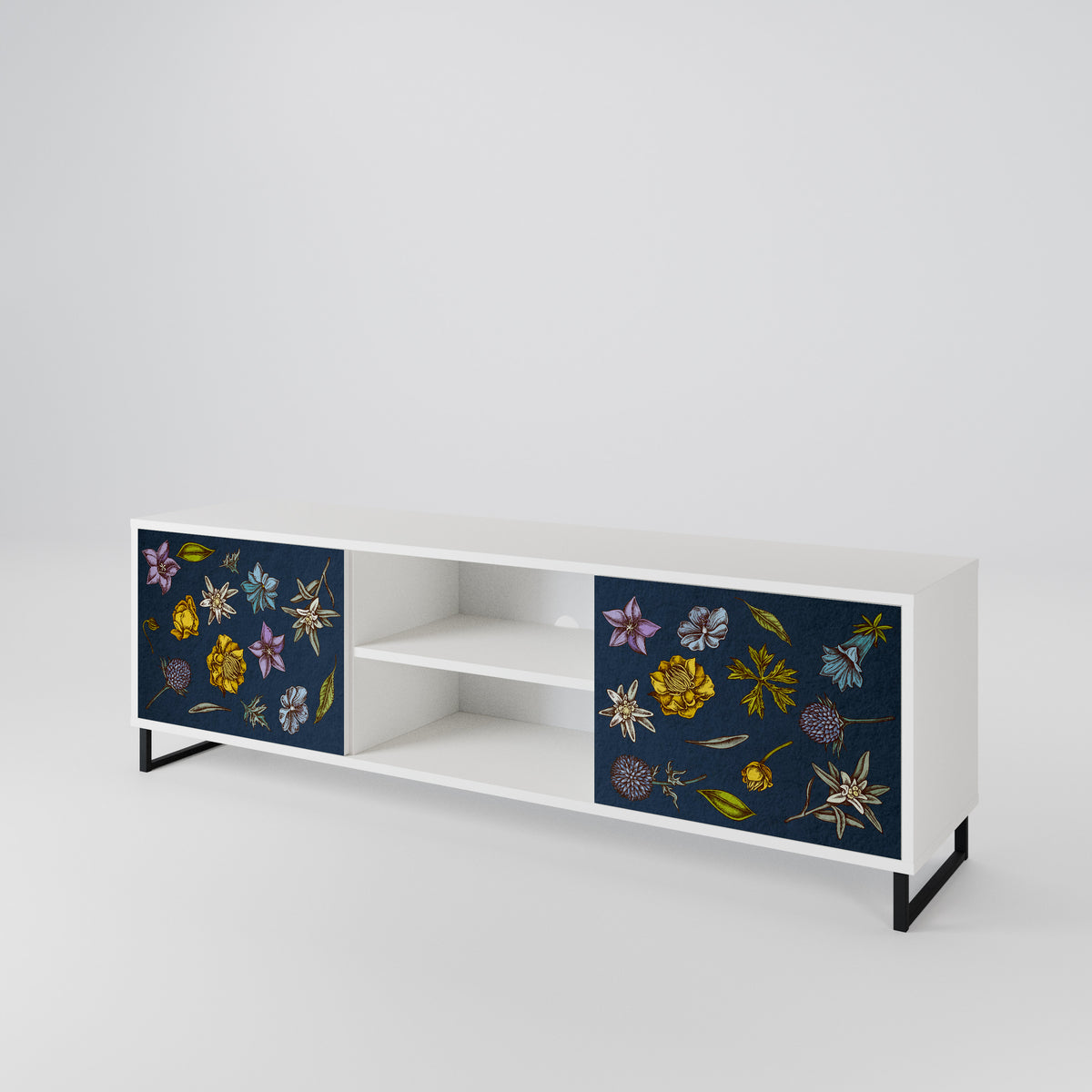 FLOWERS ON NAVY BLUE TV-bänk med två dörrar