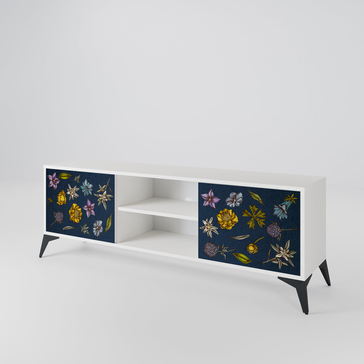 FLOWERS ON NAVY BLUE TV-bänk med två dörrar