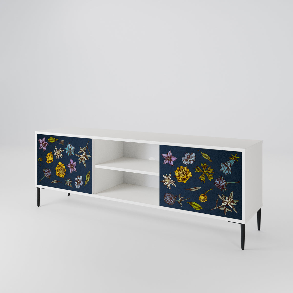 FLOWERS ON NAVY BLUE TV-bänk med två dörrar