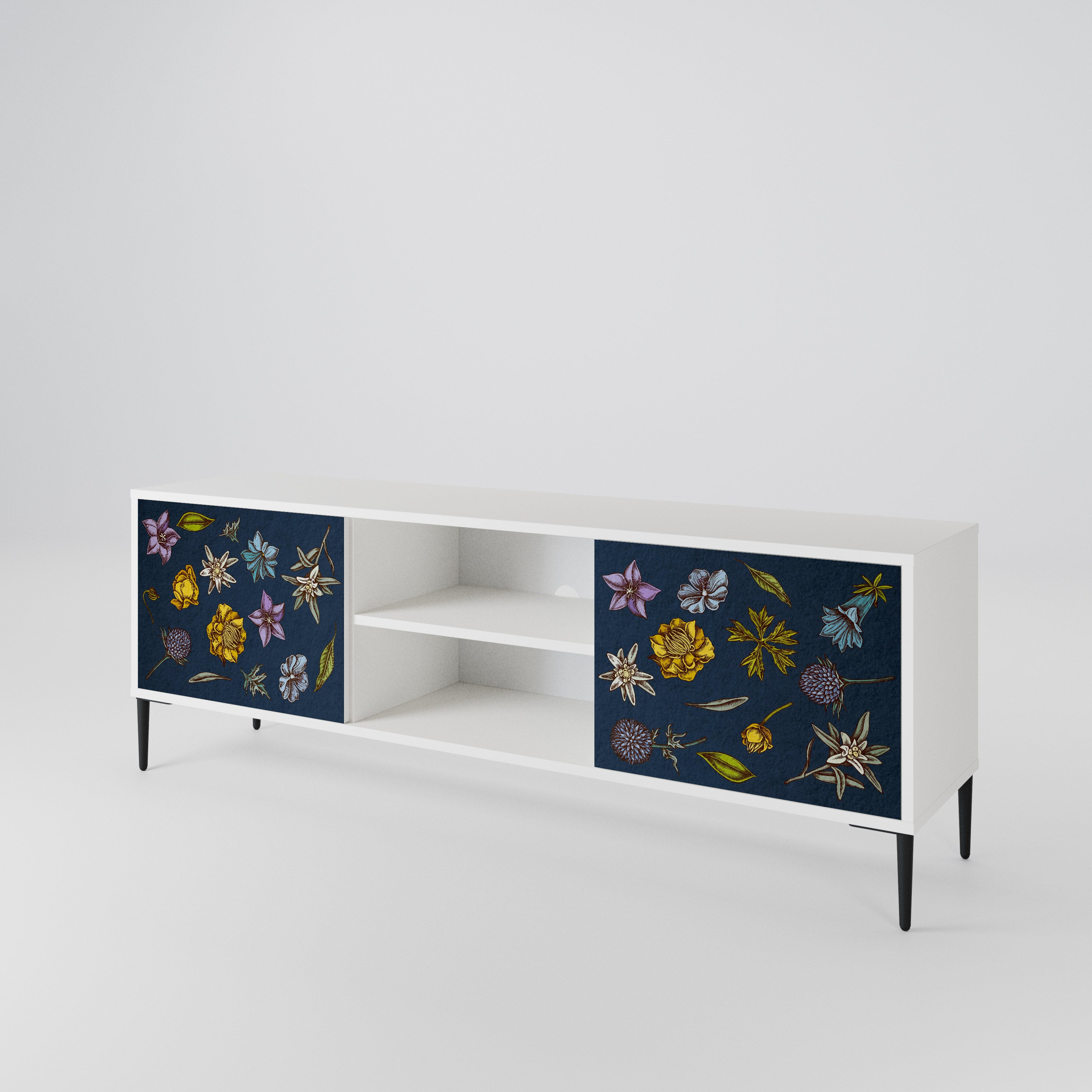 FLOWERS ON NAVY BLUE 2-Door TV Cabinet